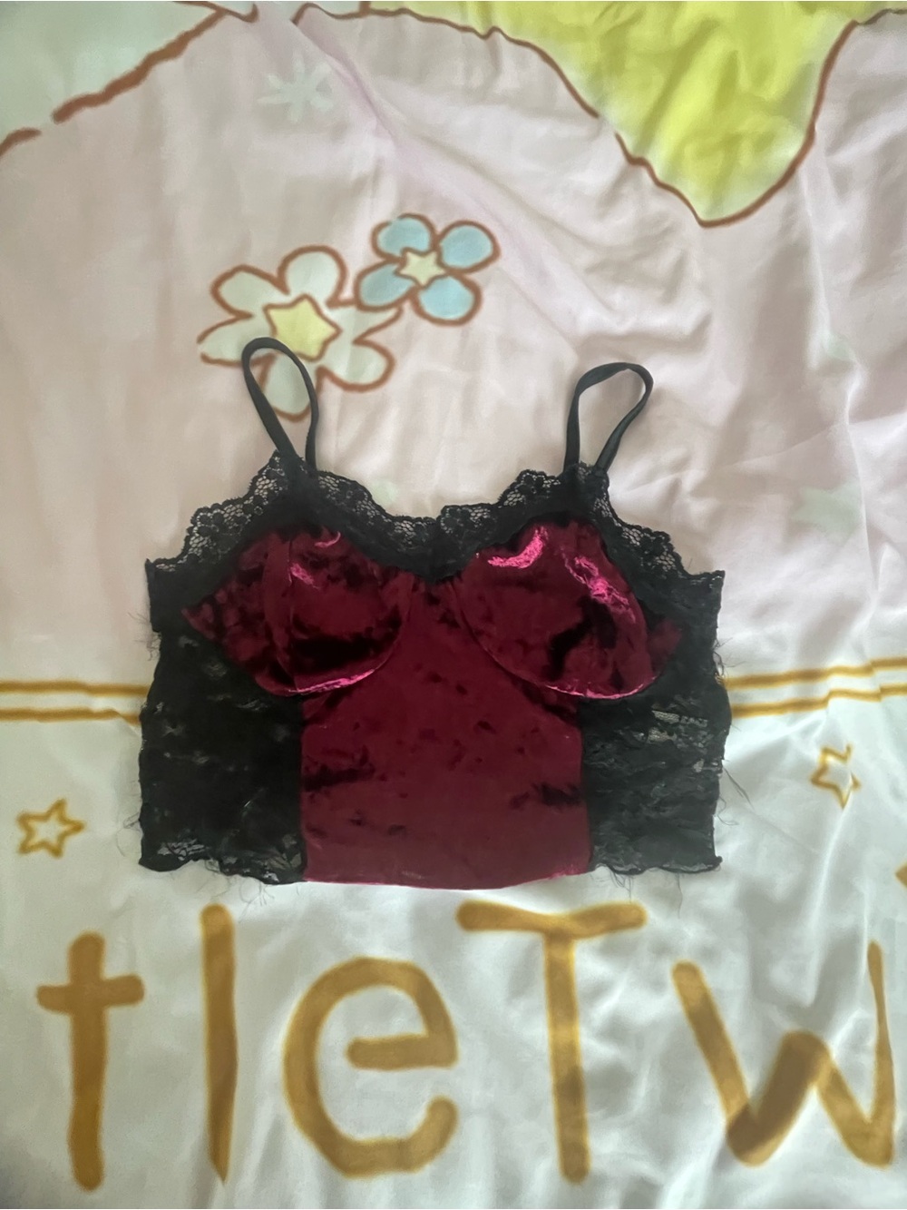 Burgundy Velvet Lace Bralette Crop Top